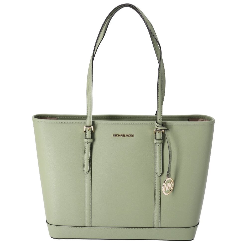 Michael Kors Jet Set Travel Large Top Zip Tote Light Sage Green Leather - Picture 3 of 6